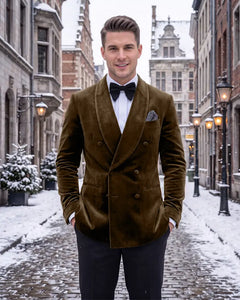 Velvet Double Breasted Shawl Lapel Blazer
