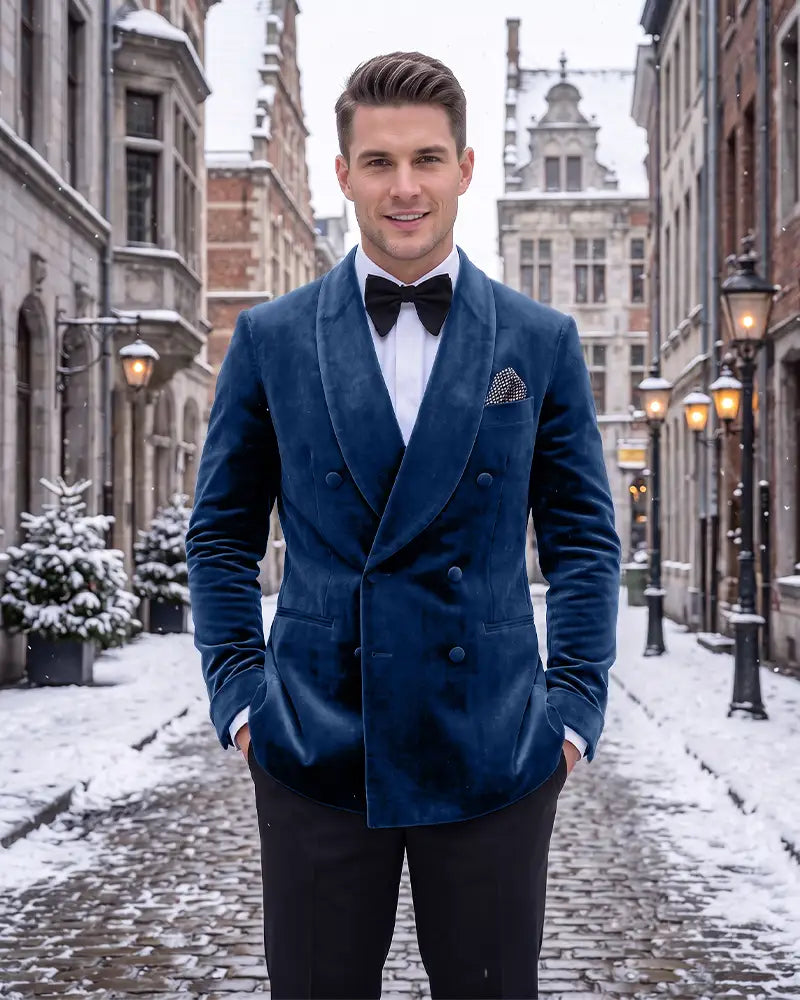 Velvet Double Breasted Shawl Lapel Blazer