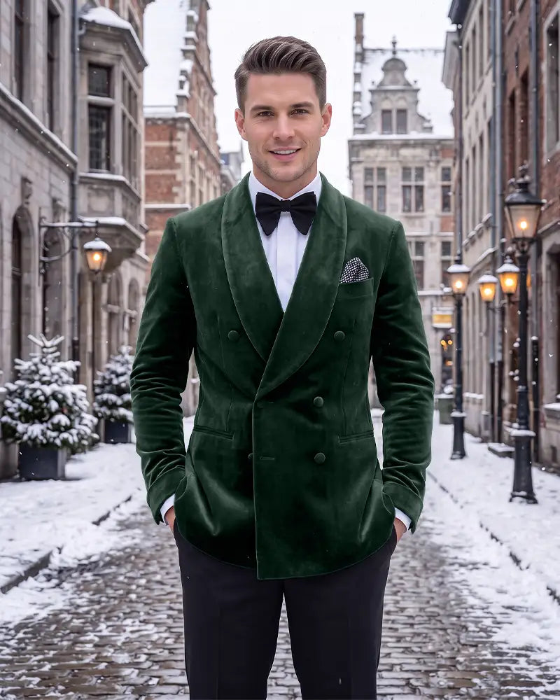 Velvet Double Breasted Shawl Lapel Blazer