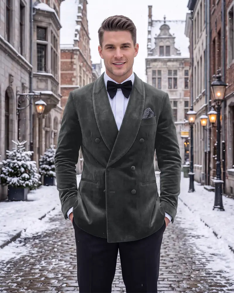 Velvet Double Breasted Shawl Lapel Blazer