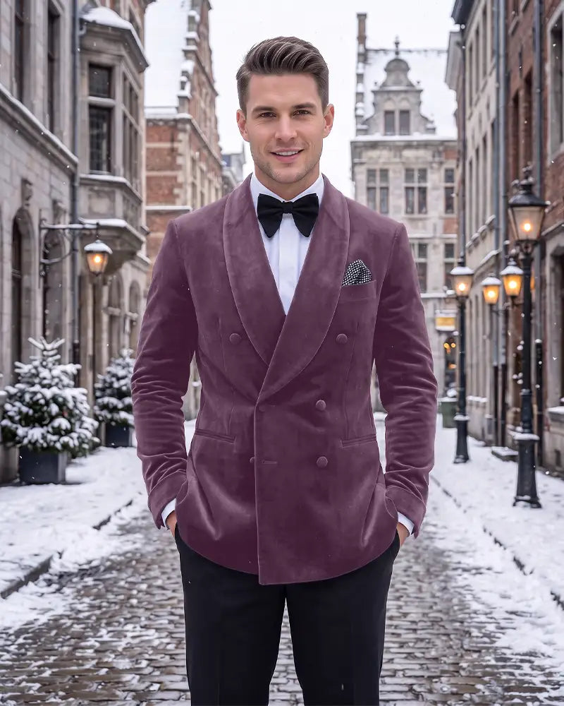 Velvet Double Breasted Shawl Lapel Blazer