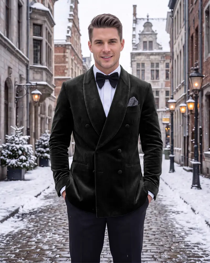 Velvet Double Breasted Shawl Lapel Blazer