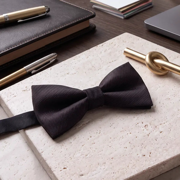 Twill Textured Formal Bow Tie-Black-1