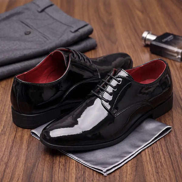 Plain Toe Lace Up Patent Leather Formal Tuxedo Oxford Shoes-Black-1