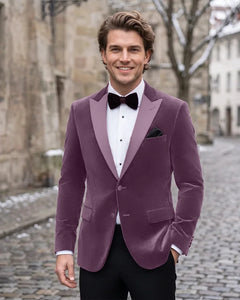 Velvet Peak Lapel Single Breasted Tuxedo Jacket-Purple-1
