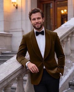 Velvet Shawl Lapel Tuxedo Jacket-DarkBrown-1