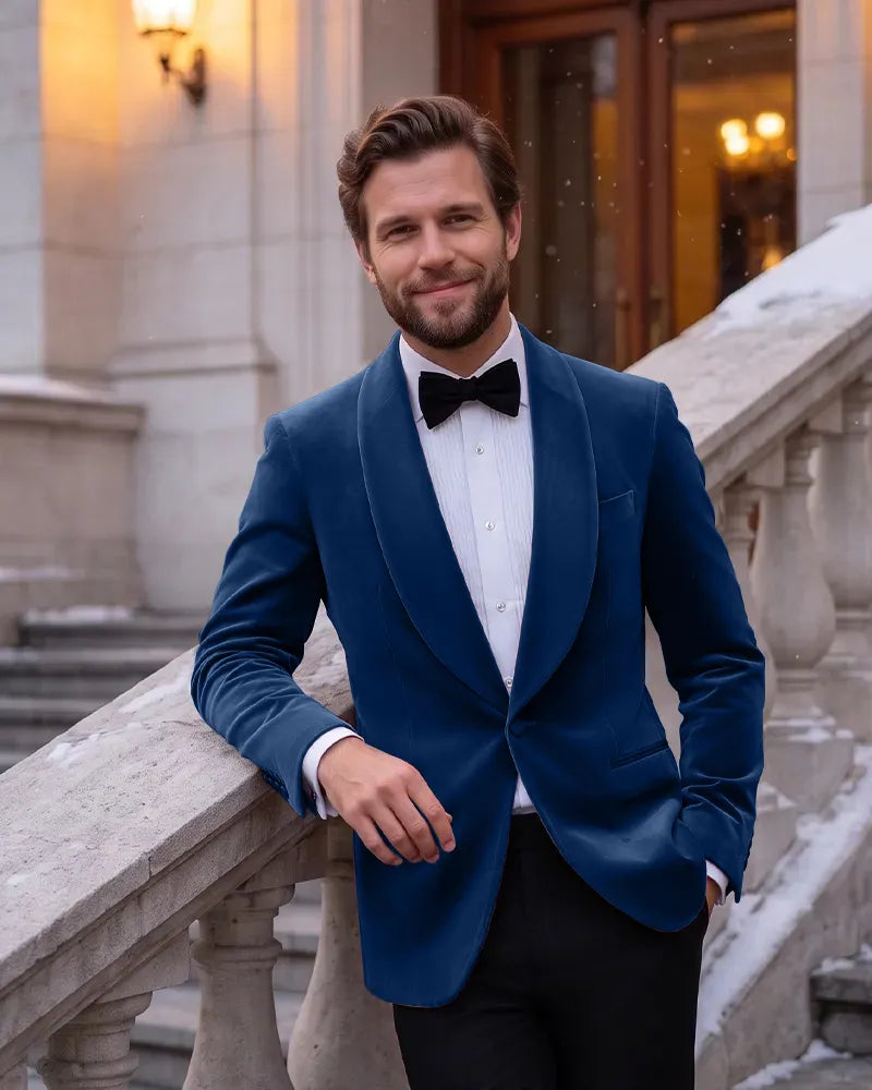 Velvet Shawl Lapel Tuxedo Jacket-DarkNavy-1