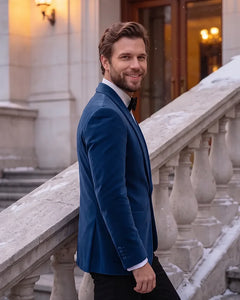 Velvet Shawl Lapel Tuxedo Jacket-DarkNavy-2