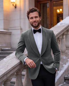 Velvet Shawl Lapel Tuxedo Jacket-Grey-1