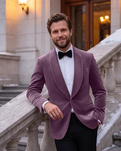 Velvet Shawl Lapel Tuxedo Jacket-Purple-1