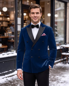 Velvet Peak Lapel Double Breasted 2 Piece Tuxedo-DarkNavy-1