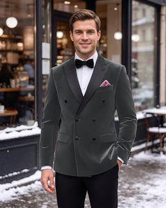 Velvet Peak Lapel Double Breasted 2 Piece Tuxedo-Grey-1