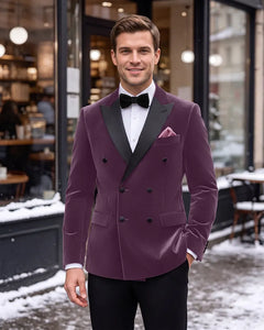 Velvet Peak Lapel Double Breasted 2 Piece Tuxedo-Purple-1