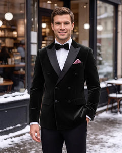 Velvet Peak Lapel Double Breasted 2 Piece Tuxedo-black-1