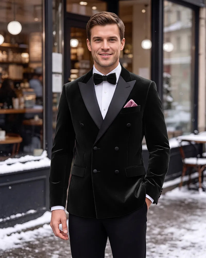 Velvet Peak Lapel Double Breasted 2 Piece Tuxedo-black-1