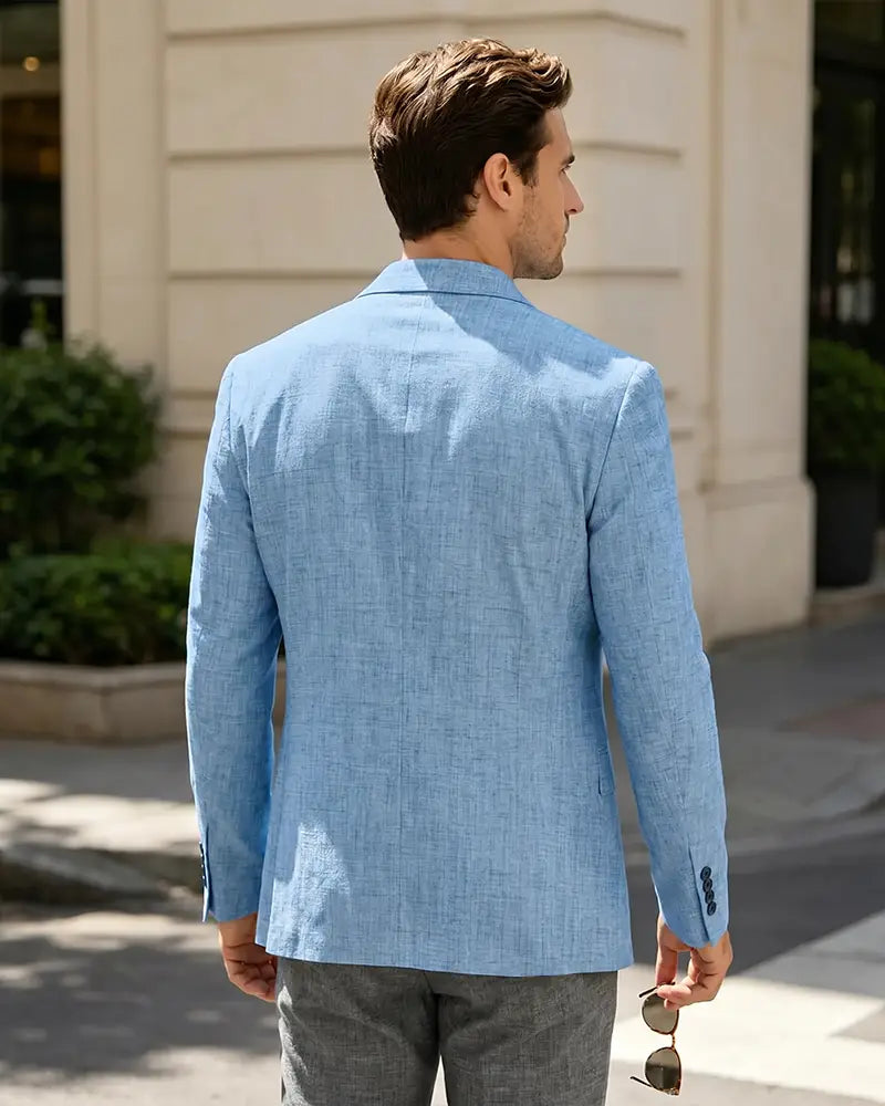 Lightweight Linen Slim Fit Daily Business Blazer -Light Sky Blue -2