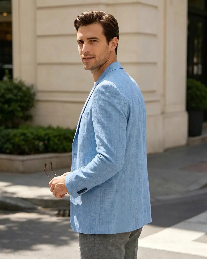 Lightweight Linen Slim Fit Daily Business Blazer -Light Sky Blue -3
